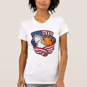 T-shirt Chat patriotique et licorne vintage vecteur concep