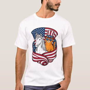 T-shirt Chat patriotique et licorne vintage vecteur concep