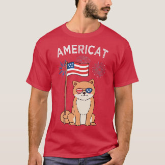 T-shirt Chat patriotique heureux 4 juillet feux d'artifice