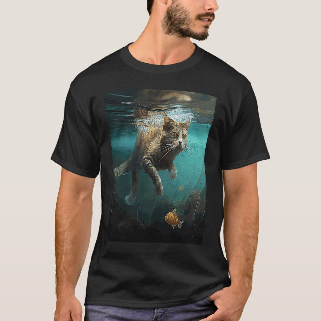 T-shirt Chat Pêche Sous l'Eau (Devant)