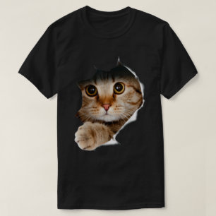 T-shirt Chat Peekaboo Déchirure de Tissu Art Réaliste 3D