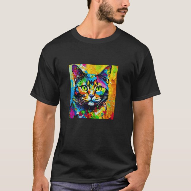 T-shirt Chat peint de couleurs vives (Devant)