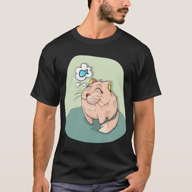 T-shirt Chat pensant au poisson (Devant)