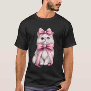 T-shirt Chat Persan à nœud coquette Maman Mignonne Rose Fê