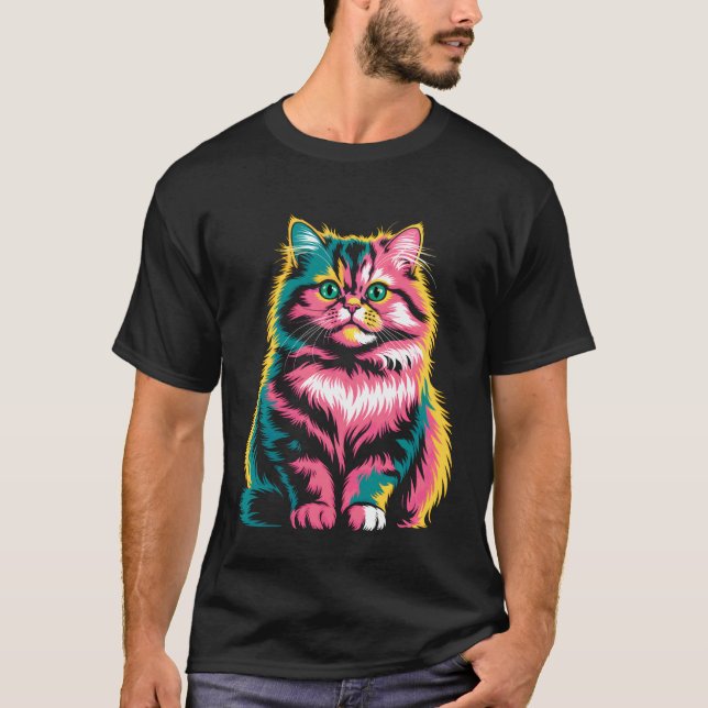T-shirt Chat Persan Coloré Pop Art (Devant)
