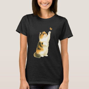T-shirt Chat Persan Curieux Atteignant Papillon Monarque N