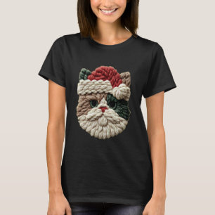 T-shirt Chat Persan de Noël avec Chapeau de Père Noël Esth