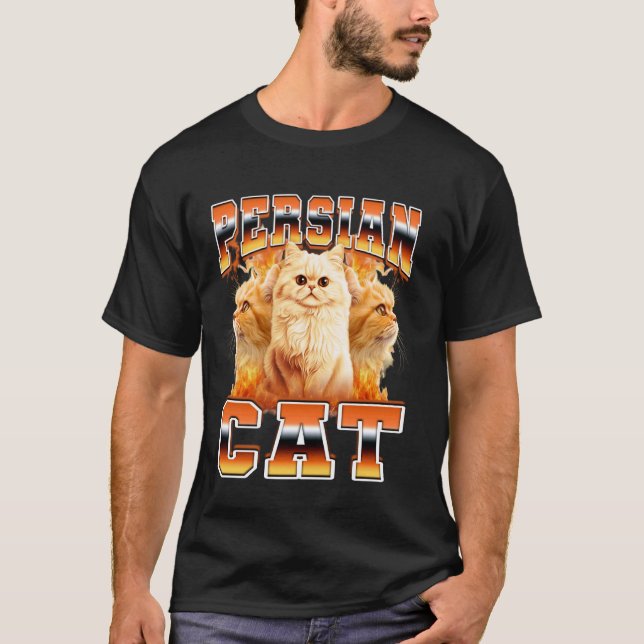 T-shirt Chat Persan Flames Style Bootleg 90s (Devant)