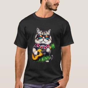 T-shirt Chat Persan Hawaïen & Ukulele Ananas Été Va