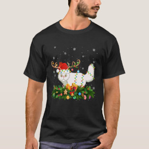 T-shirt Chat Persan Lumières de Noël Renne Chapeau de Père