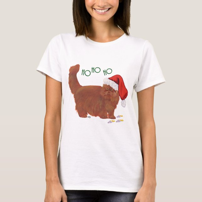 T-shirt Chat Persan roux à poil long à Noël (Devant)