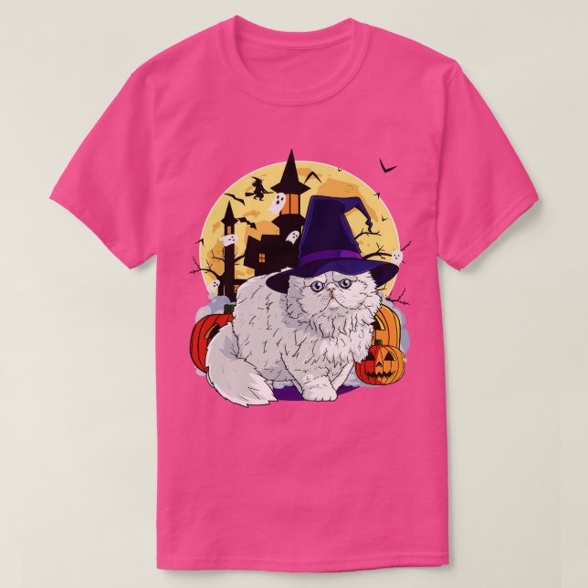 T-shirt Chat Perse Funny Halloween sorcier Citrouille (Design devant)