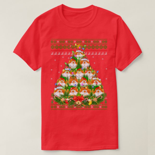 T-shirt Chat Perse Xmas Éclairage Arbre Perse Chat laide C (Design devant)