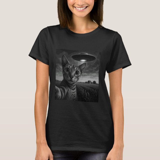 T-shirt Chat Peterbald selfie avec UFO (Devant)