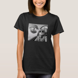 T-shirt Chat pilote selfie avec UFO et avion de combat ali