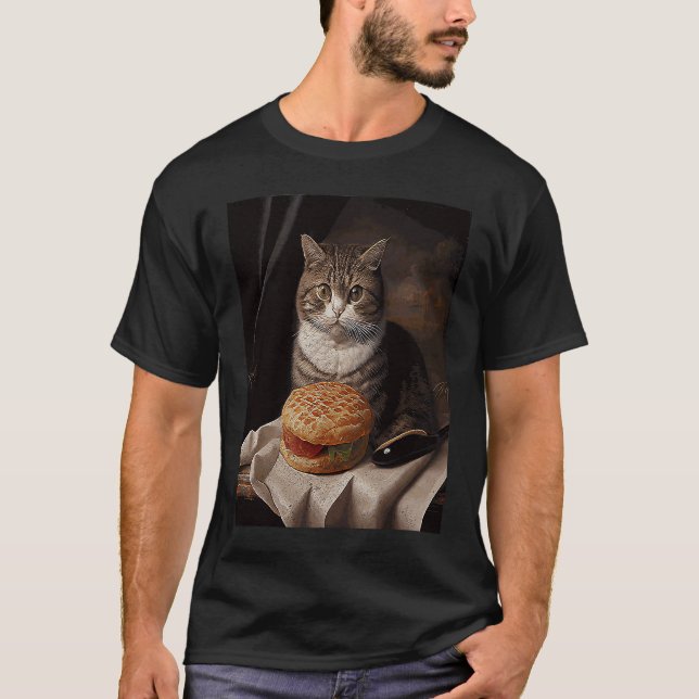 T-shirt Chat Piquage Hamburger (Devant)