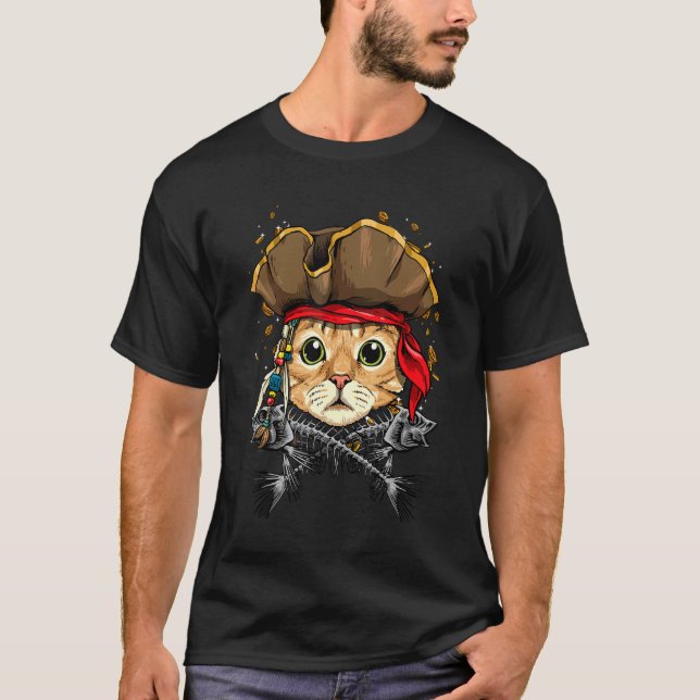 T-shirt Chat Pirate Drapeau Jolly Roger Nautilus Marins An (Devant)