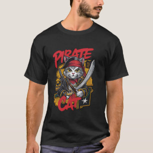 T-shirt Chat Pirate Halloween Chat Jolly Roger Drôle Chat