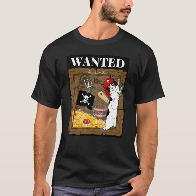 T-shirt Chat Pirate Recherché Drôle Neko Pièce (Devant)