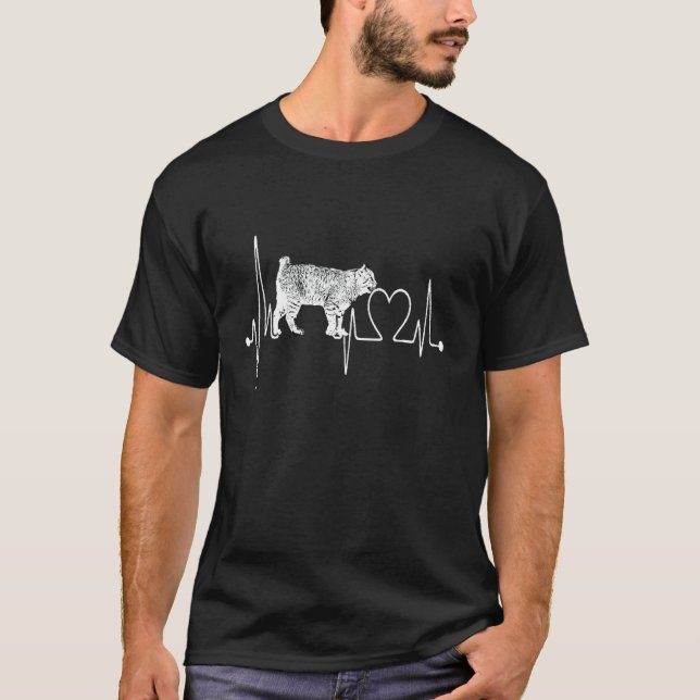T-shirt Chat Pixiebob Rythme Cardiaque EKG Drôle J'aime Mo (Devant)