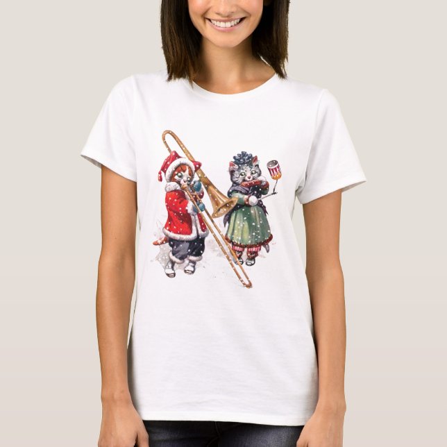 T-shirt Chat Plays Trombone dans la neige (Devant)