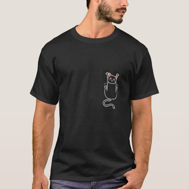 T-shirt Chat Poche Kitten noir (Devant)