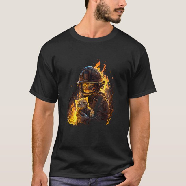 T-shirt Chat Pompier à la Rescousse Design pour Ami des An (Devant)