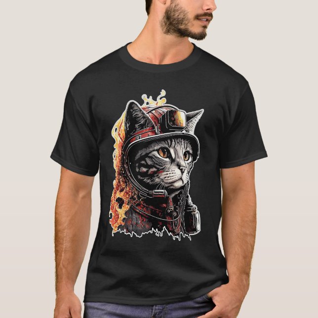 T-shirt Chat pompier Brigade de chats Service des incendie (Devant)