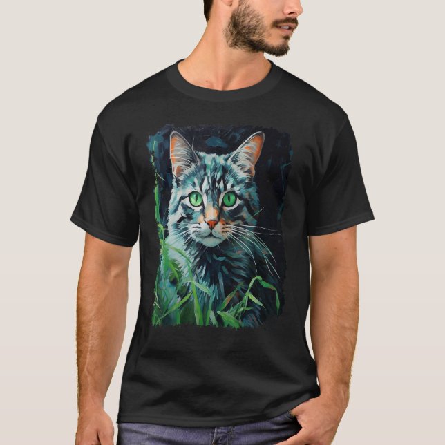 T-shirt Chat Pop Art Vert (Devant)