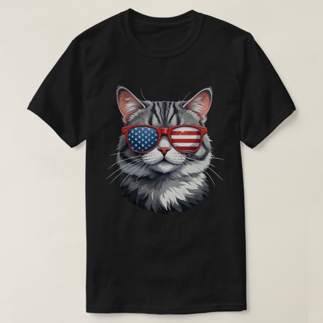 T-shirt Chat Portant des lunettes de soleil Drapeau améric (Design devant)