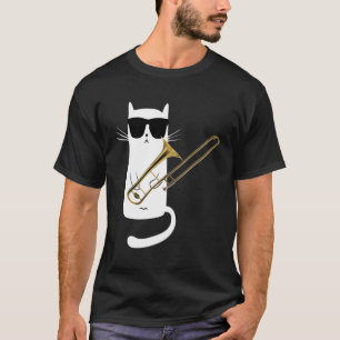 T-shirt Chat Portant des lunettes de soleil Jouer Trombone