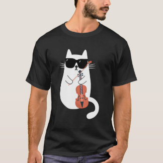 T-shirt Chat Portant des lunettes de soleil Jouer Violon V