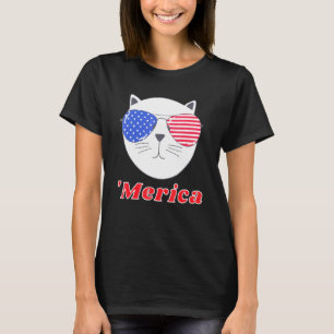 T-shirt Chat Portant des lunettes de soleil Merica 4 juill