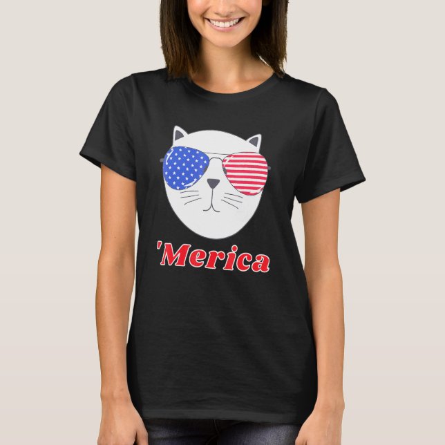 T-shirt Chat Portant des lunettes de soleil Merica 4 juill (Devant)