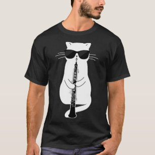 T-shirt Chat Portant des Sungles Jouer à Oboe