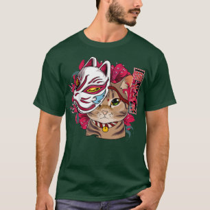 T-shirt Chat portant Kitsune Masque Kawaii Anime Chat Japo
