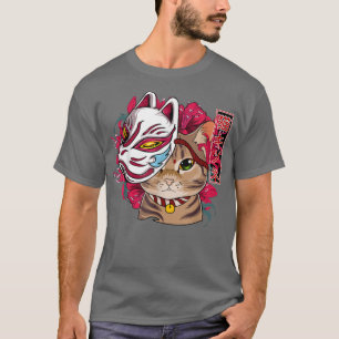 T-shirt Chat portant Kitsune Masque Kawaii Anime Chat Japo