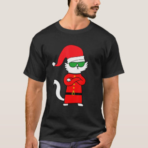 T-shirt Chat portant le costume du Père Noël et attendant 