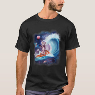 T-shirt Chat Portant Un Casque Surf Sur Pizza Surfboard Fu