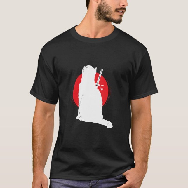 T-shirt Chat portant un sabre de samouraï (Devant)