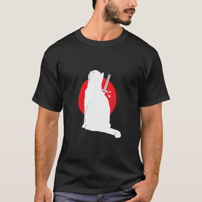 T-shirt Chat portant un sabre de samouraï (Devant)