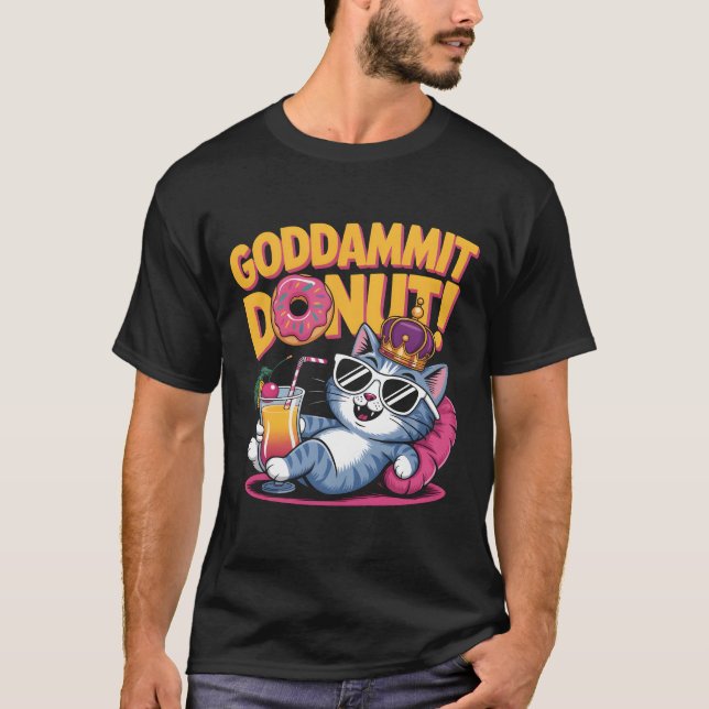 T-shirt Chat Princesse Décontractée Avec Cocktail Dieu Dam (Devant)