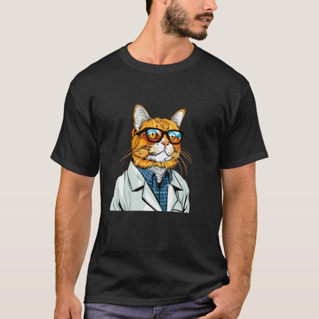 T-shirt Chat Professeur Cool bespectacled pour Laboratoire (Devant)