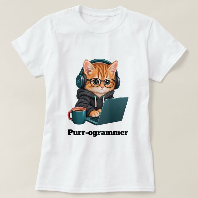 T-shirt Chat programmeur drôle avec jeu de mots Purr-ogram (Design devant)