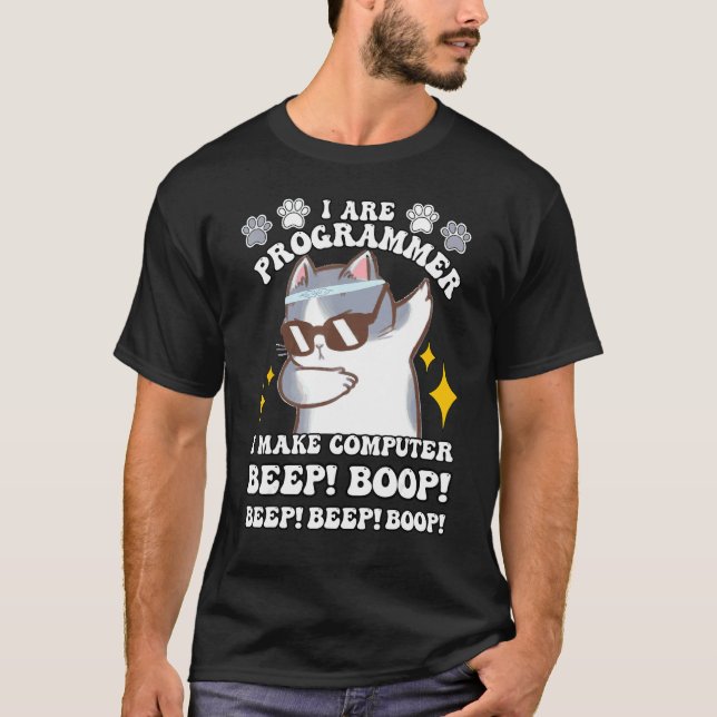 T-shirt chat programmeur ordinateur je suis programmeur bi (Devant)