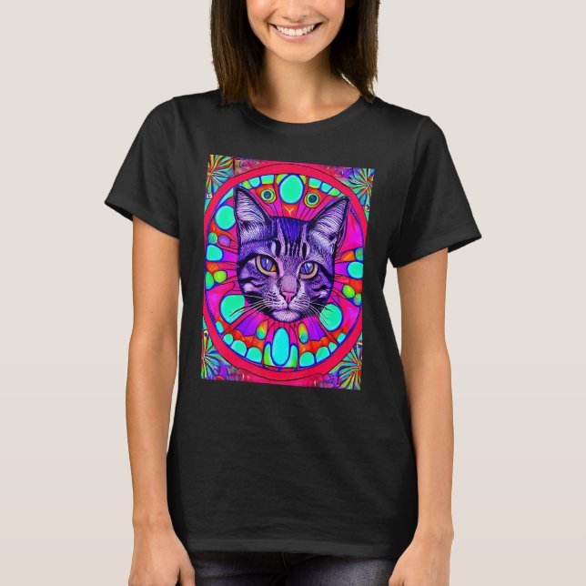 T-shirt Chat Psychedelique Minou Chat Chaton Dans Le Style (Devant)