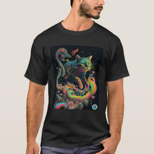 T-shirt Chat psychédélique voyageant à travers l'espace et