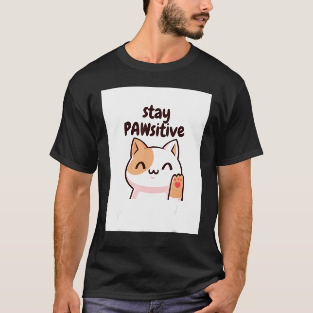 T-shirt Chat pun Stay Pawsitive (Devant)