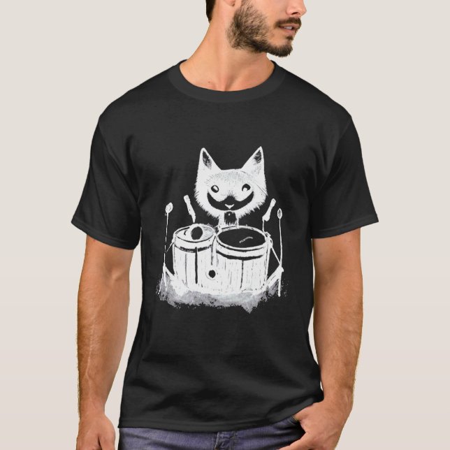 T-shirt Chat Punk Jouant de la Batterie 1 (Devant)