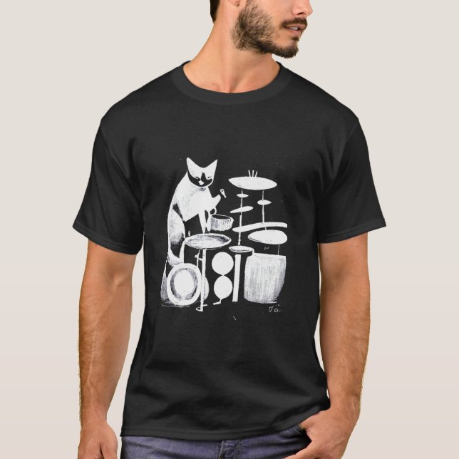 T-shirt Chat Punk Jouant de la Batterie 2 (Devant)